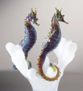 Miniature Seahorses on Soft Coral and Agate Base