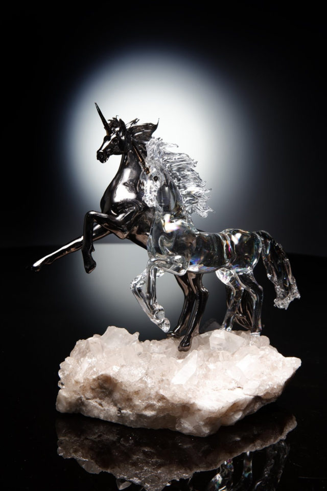 Pair of Unicorns on Crystal Quartz