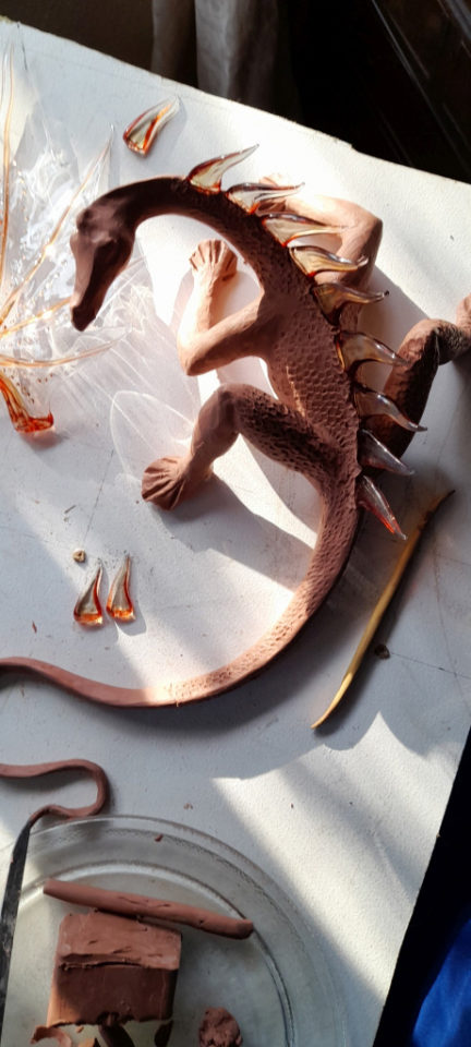 Bronze and Glass Dragon Sculpture 1.3